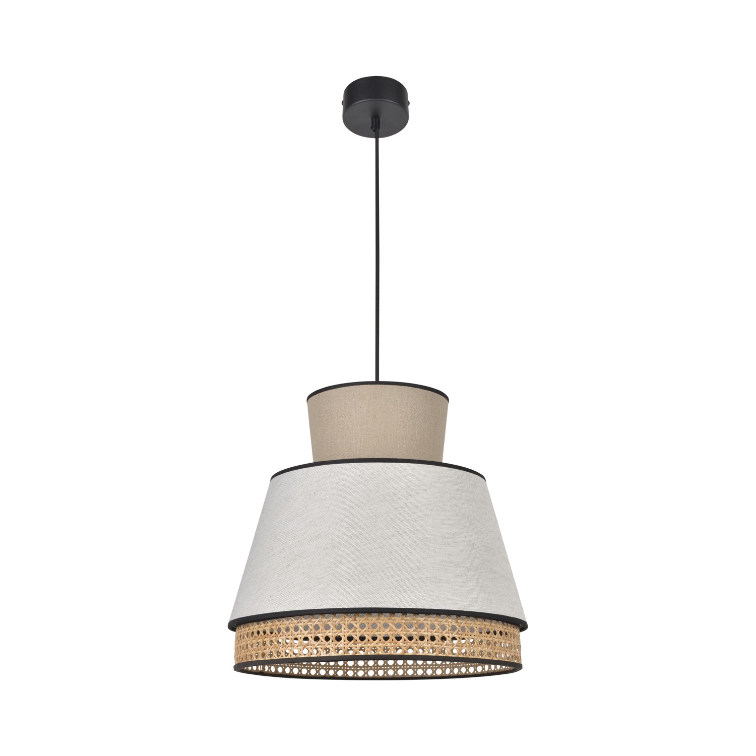 Suspension Singapour MM Nude / blanc en cannage & lin naturel par Market Set Suspension Singapour MM Nude / blanc en cannage & lin naturel par Market Set