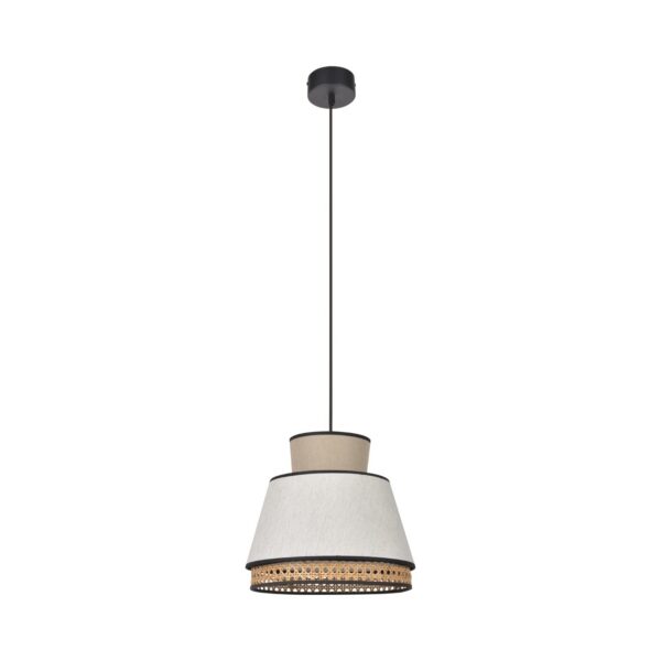 Suspension Singapour MM Nude / blanc en cannage & lin naturel par Market Set