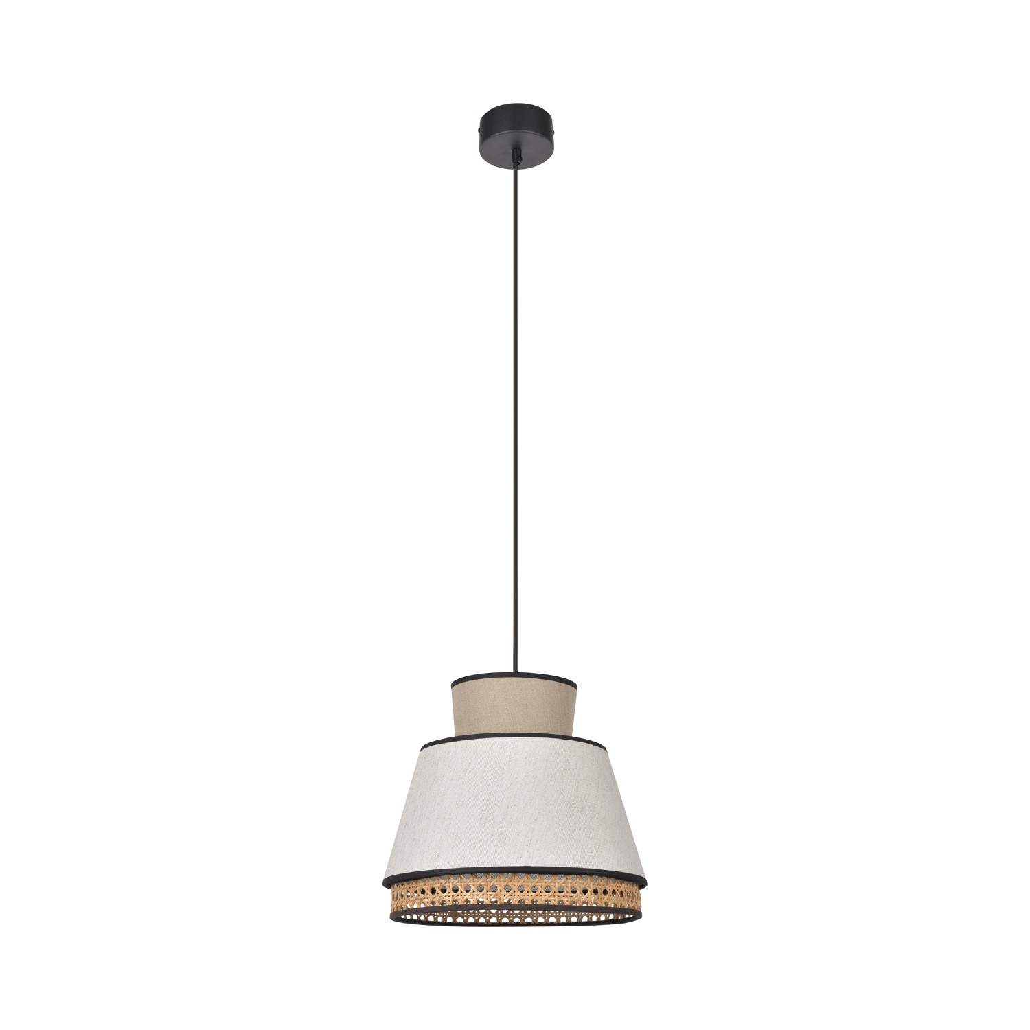Suspension Singapour MM Nude / blanc en cannage & lin naturel par Market Set