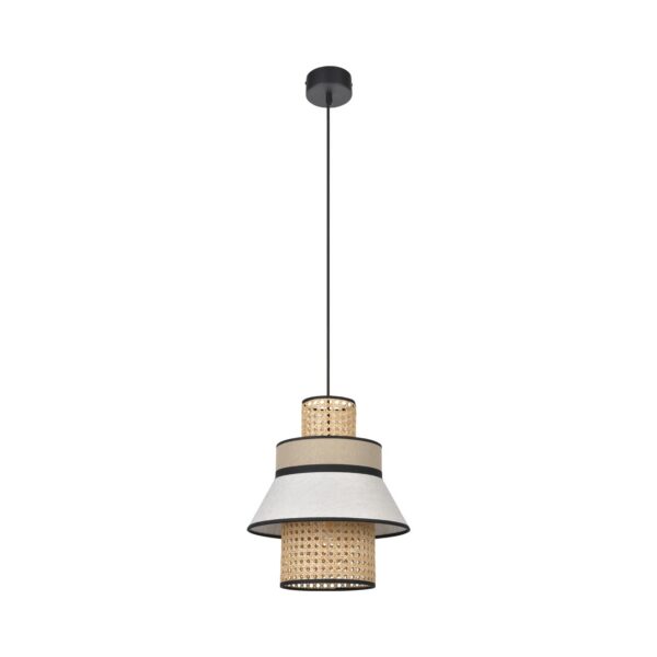 Suspension Singapour GM Nude / blanc en cannage & lin naturel par Market Set