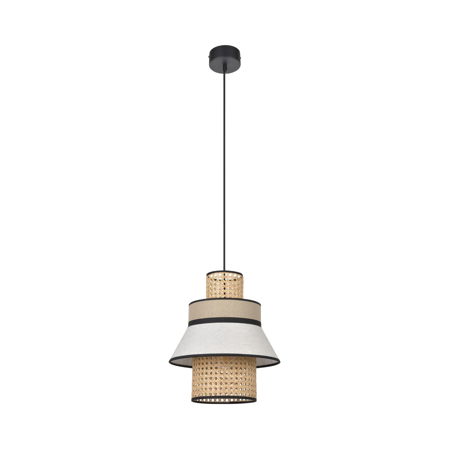 Suspension Singapour GM Nude / blanc en cannage & lin naturel par Market Set