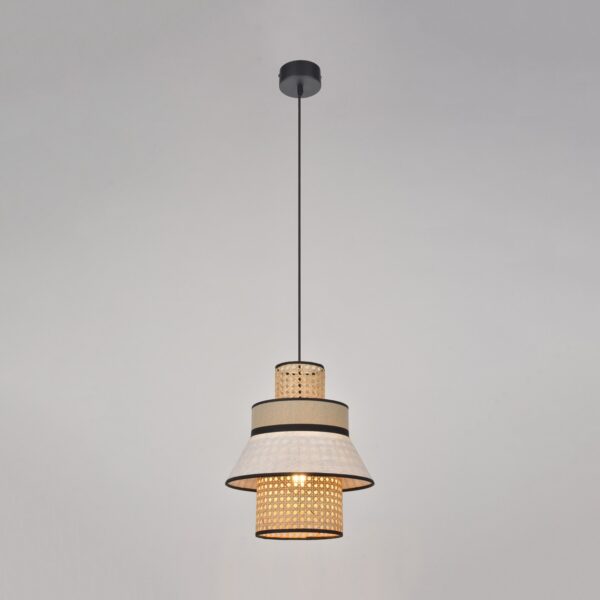 Suspension Singapour GM Nude / blanc en cannage & lin naturel par Market Set