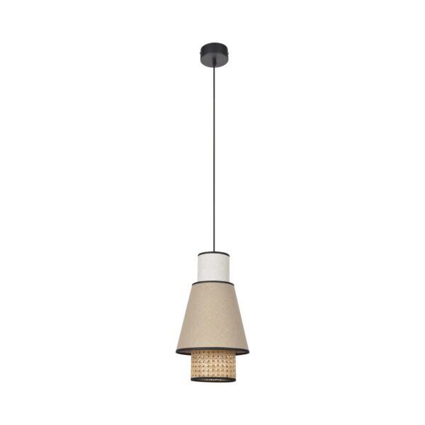 Suspension Singapour PM Nude / blanc en cannage & lin naturel par Market Set
