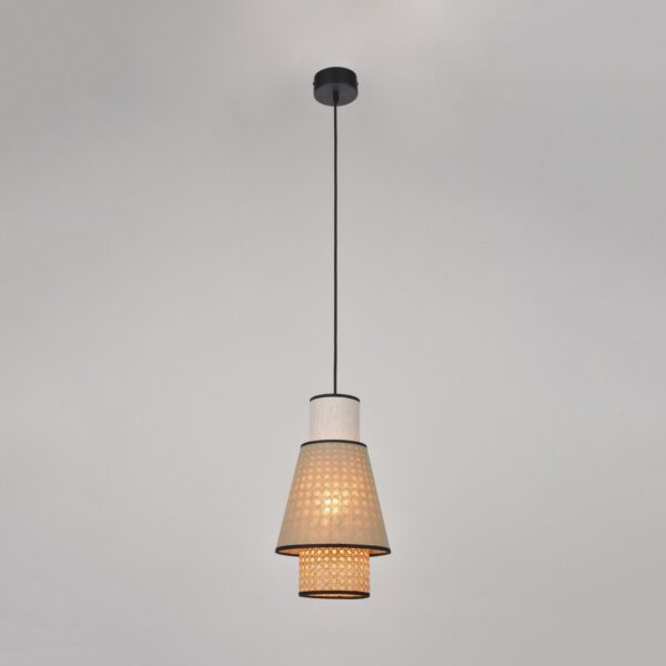 Suspension Singapour PM Nude / blanc en cannage & lin naturel par Market Set