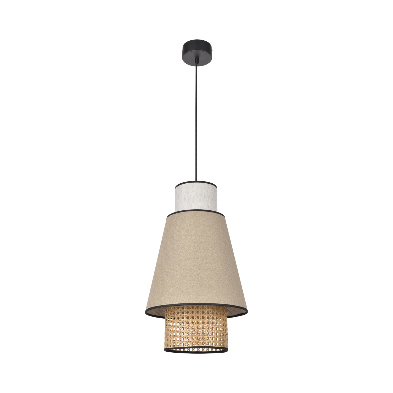 Suspension Singapour PM Nude / blanc en cannage & lin naturel par Market Set Suspension Singapour PM Nude / blanc en cannage & lin naturel par Market Set