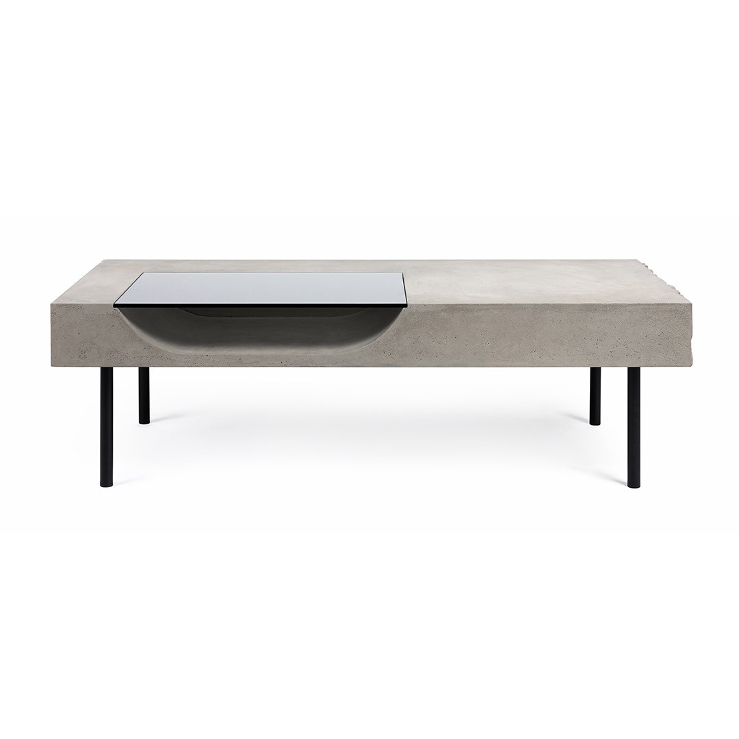 Table basse curb avec plateau en béton et piètement en acier au style industriel par Lyon Beton