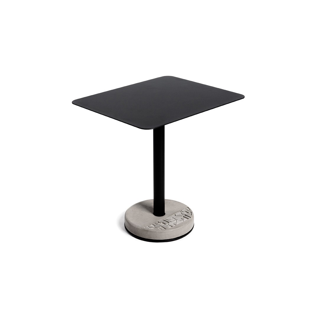Table de bistro rectangulaire donut avec plateau en aluminium et pied en béton au style industriel par Lyon Beton