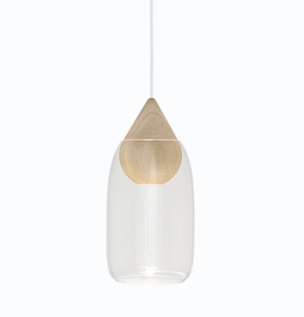 Suspension LED en bois Liuku Ball avec abat-jour en verre au design scandinave