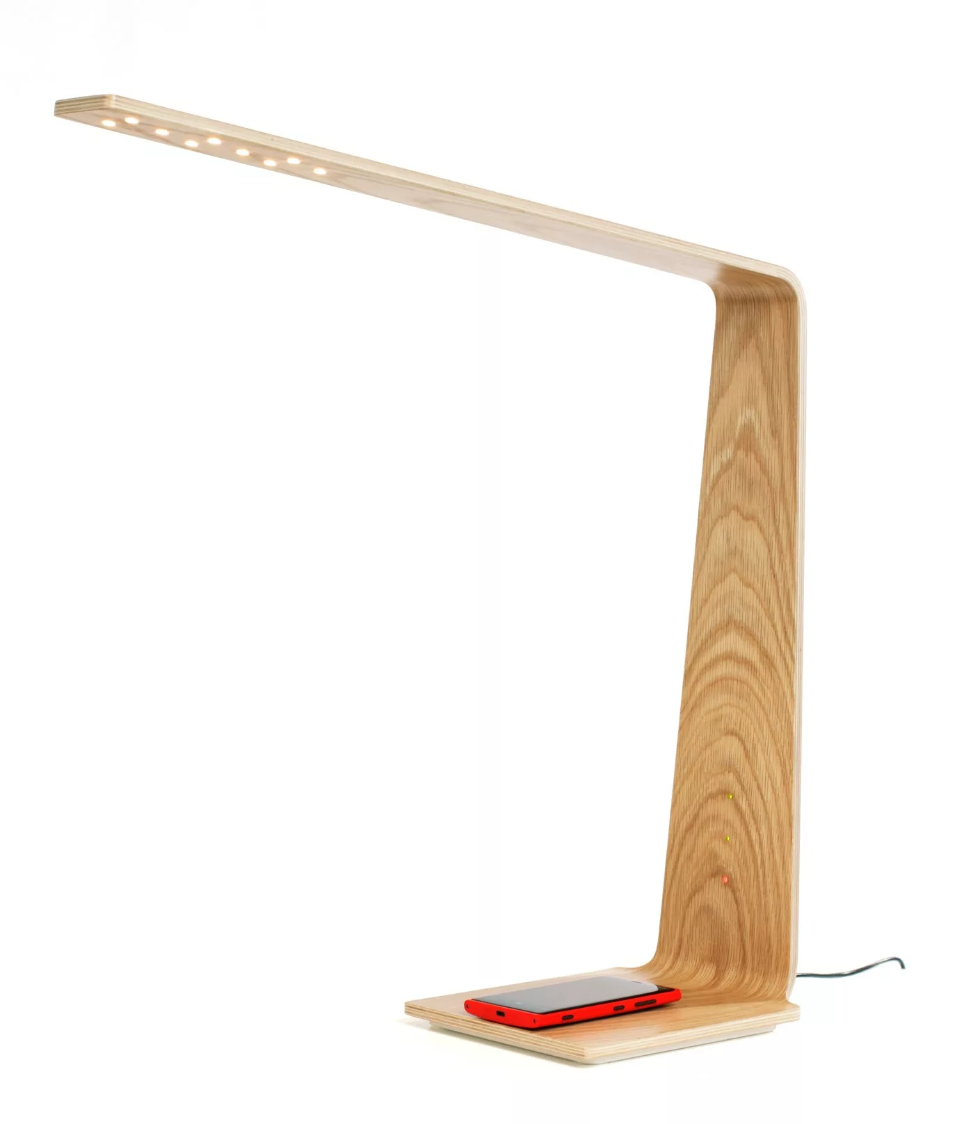 Lampe à poser tactile et station de charge pour smartphone en bois Led 8 au design scandinave et minimaliste
