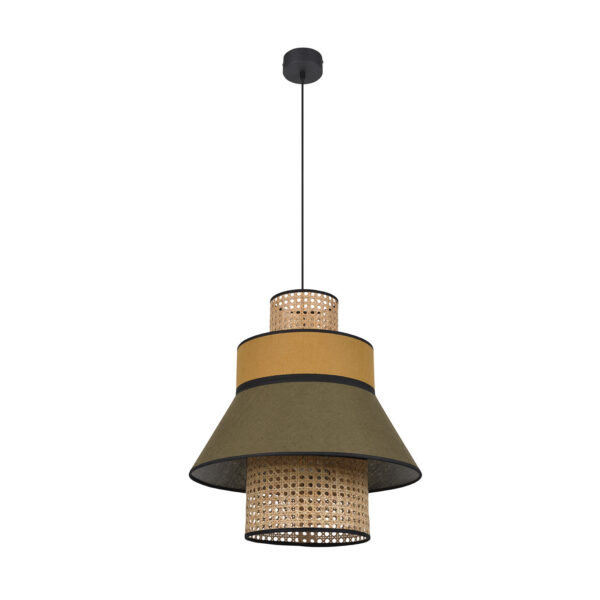 Suspension Singapour GM Kaki / curry en cannage & lin Naturel par Market Set