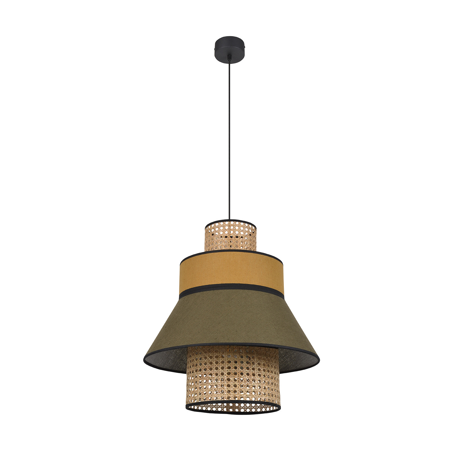 Suspension Singapour GM Kaki / curry en cannage & lin Naturel par Market Set
