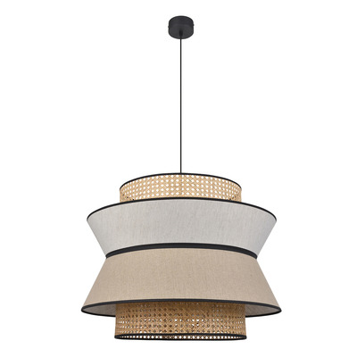 Suspension Singapour XL Nude / blanc en cannage & lin naturel par Market Set
