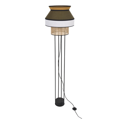 Lampadaire Singapour Curry / Kaki / Blanc en cannage & lin naturel par Market Set