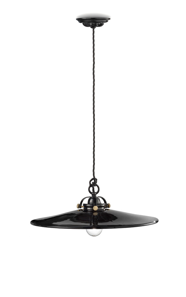 Suspension B&W noir ou blanc Ø31cm ou Ø42cm en céramique vernie par Ferroluce Suspension B&W noir ou blanc Ø31cm ou Ø42cm en céramique vernie par Ferroluce