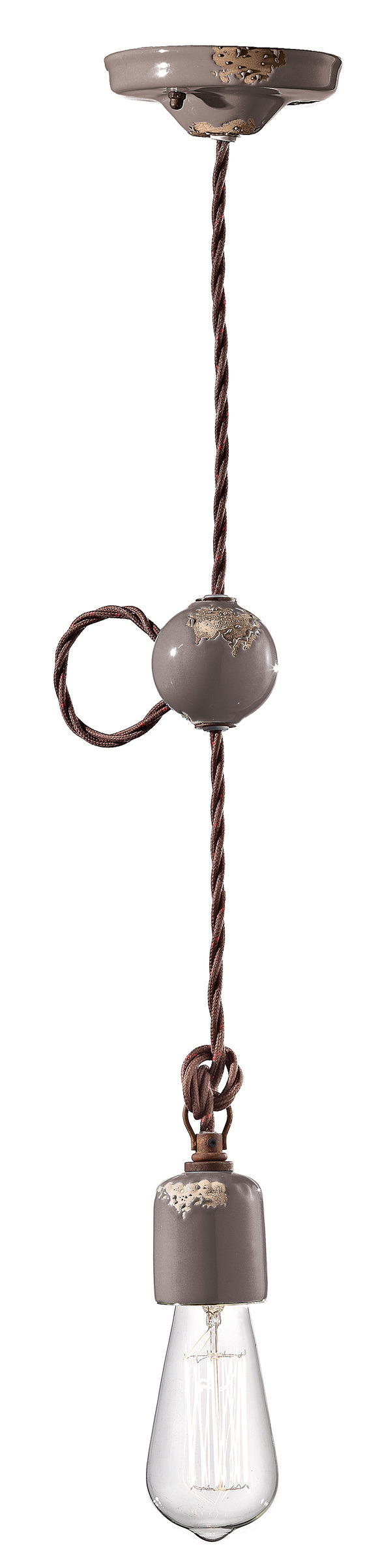 Suspension industrielle longiligne cône en rosace et ampoule nue 10 coloris par Ferroluce