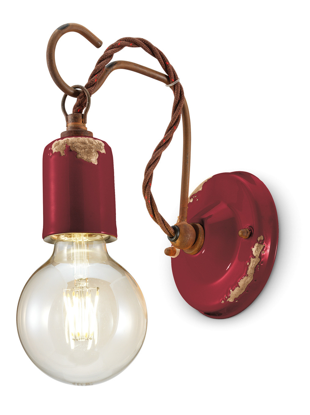 Applique industrielle cône en rosace et ampoule nue 10 coloris par Ferroluce Applique industrielle cône en rosace et ampoule nue 10 coloris par Ferroluce