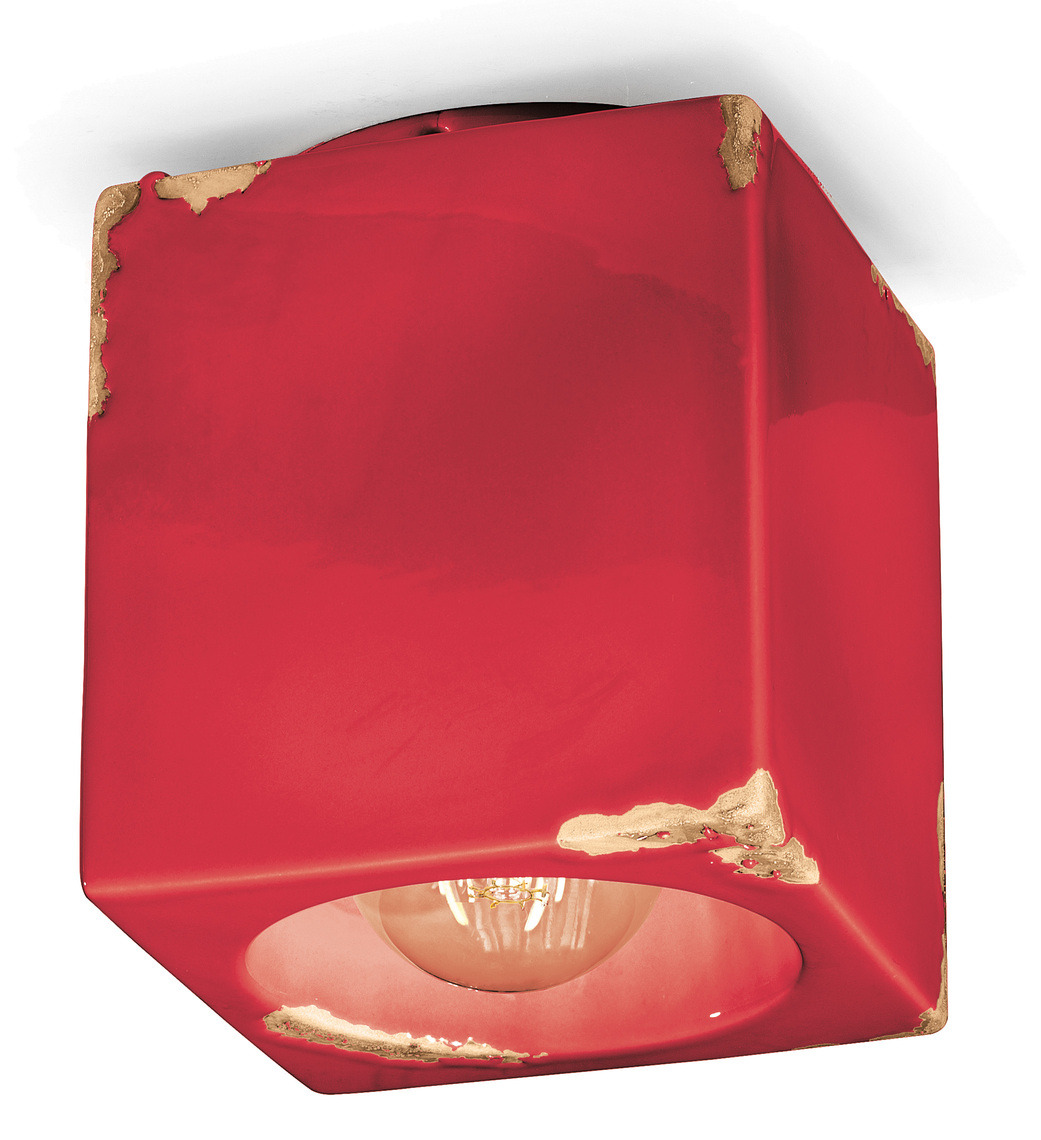 Plafonnier vintage cubique en céramique vernie aspect vieilli 10 coloris par Ferroluce