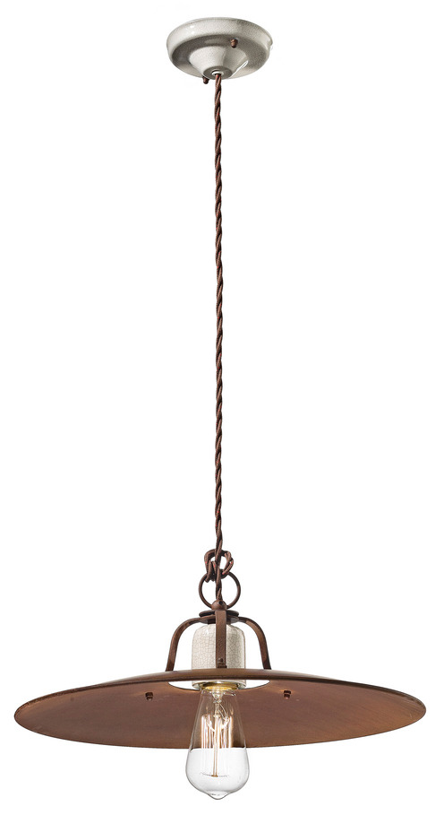 Suspension Grunge en céramique craquelée blanche et métal vieilli par Ferroluce Suspension Grunge en céramique craquelée blanche et métal vieilli par Ferroluce