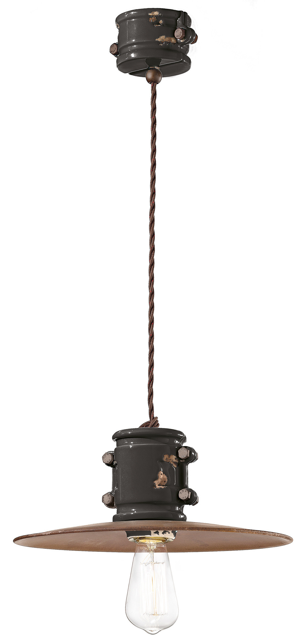 Suspension Urban abat-jour métal et douille en céramique vernie colorée par Ferroluce
