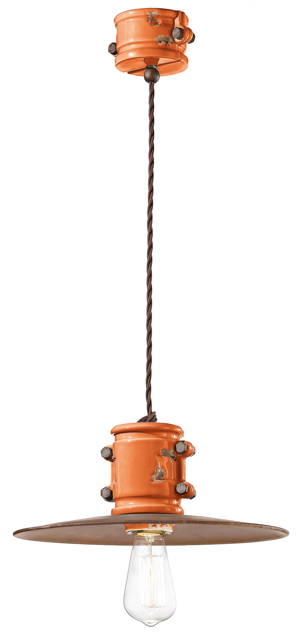 Suspension Urban abat-jour métal et douille en céramique vernie colorée par Ferroluce