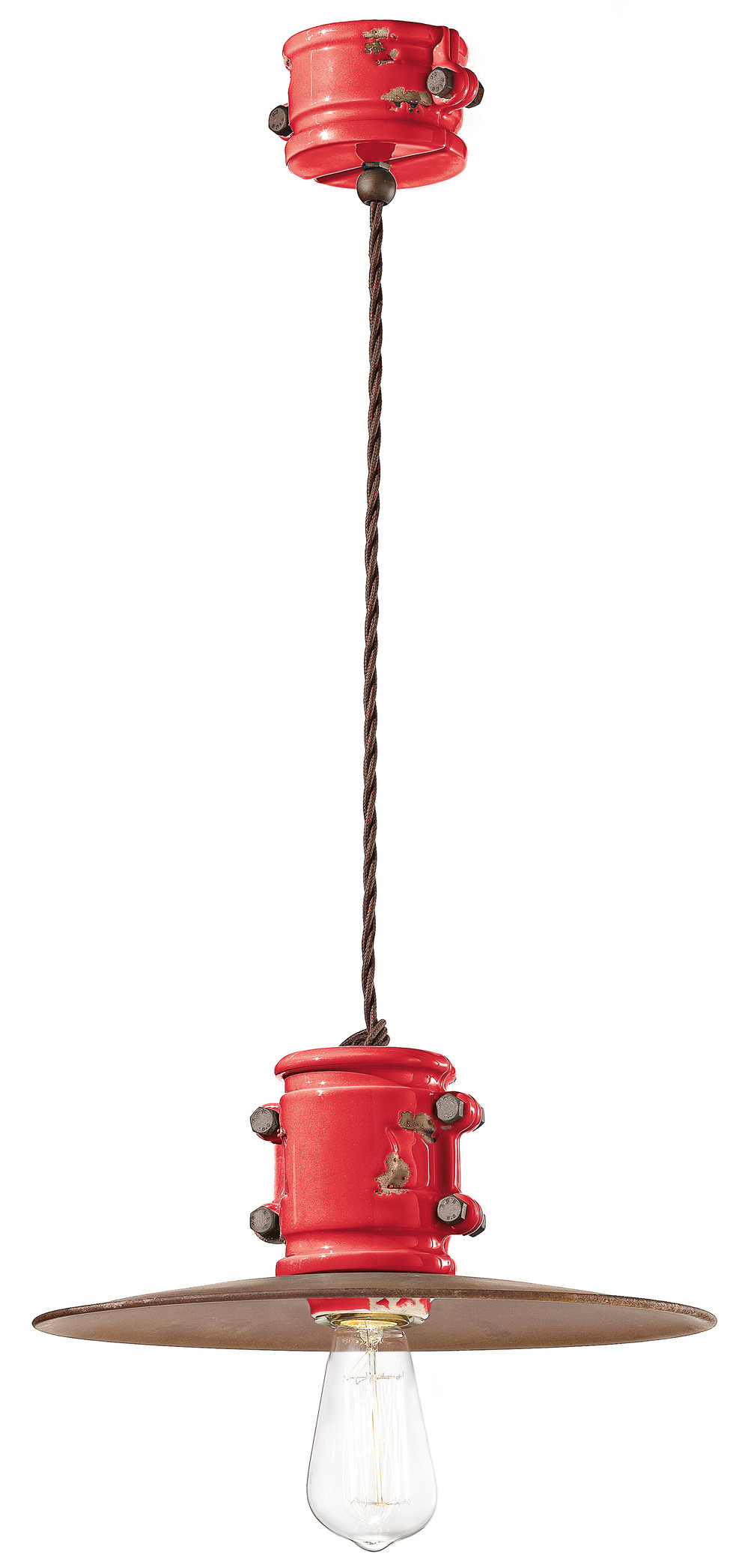 Suspension Urban abat-jour métal et douille en céramique vernie colorée par Ferroluce
