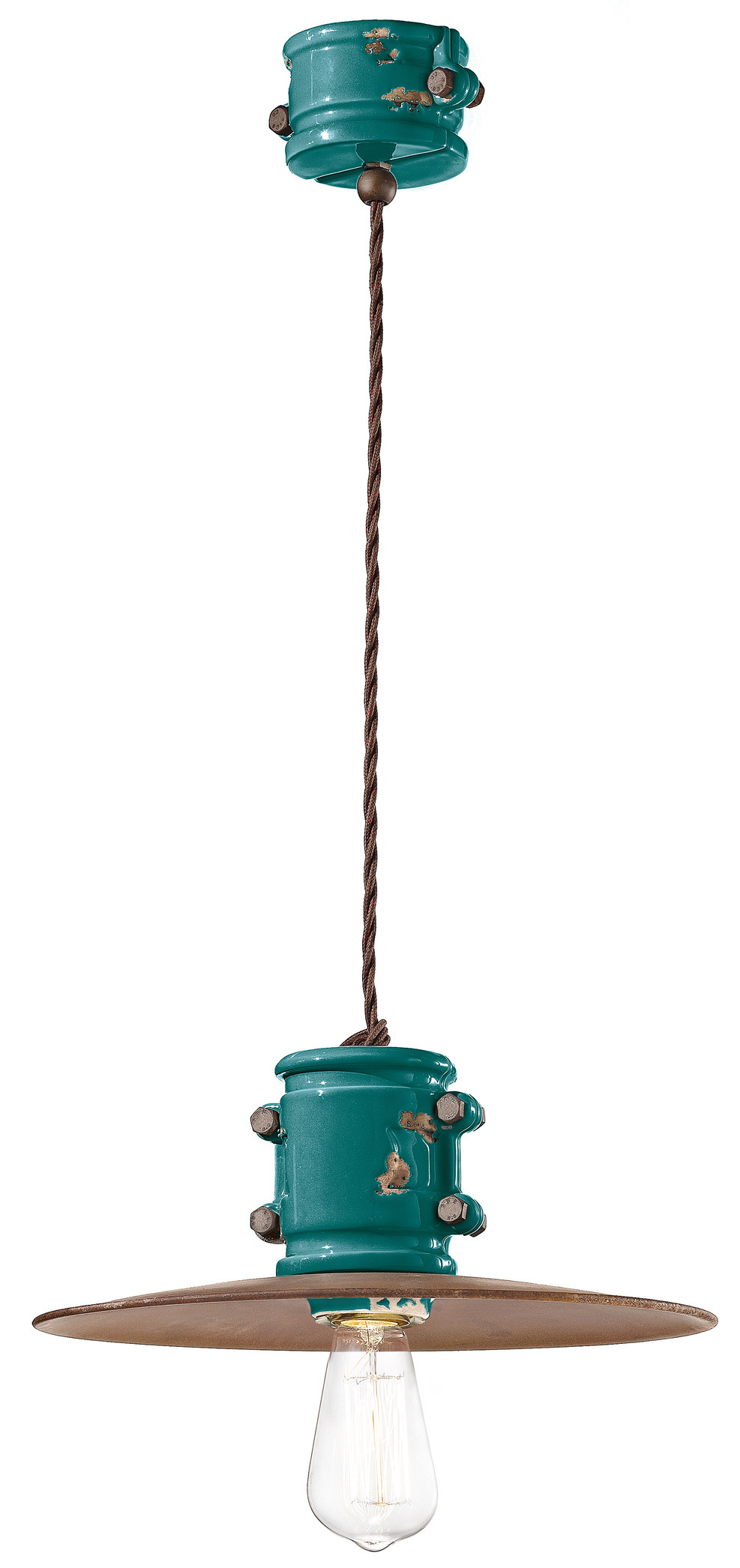 Suspension Urban abat-jour métal et douille en céramique vernie colorée par Ferroluce