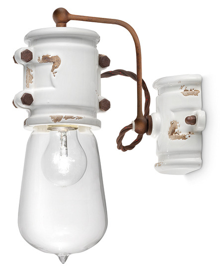 Applique Urban ampoule nue et douille en céramique et métal rouillé par Ferroluce Applique Urban ampoule nue et douille en céramique et métal rouillé par Ferroluce