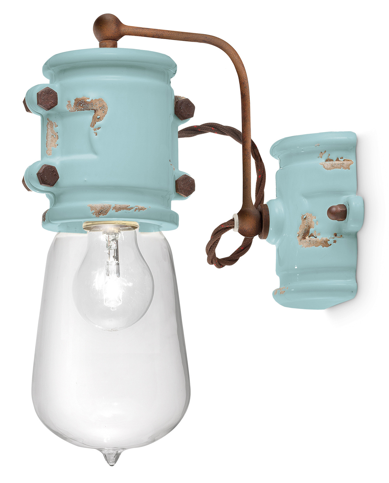 Applique Urban ampoule nue et douille en céramique et métal rouillé par Ferroluce