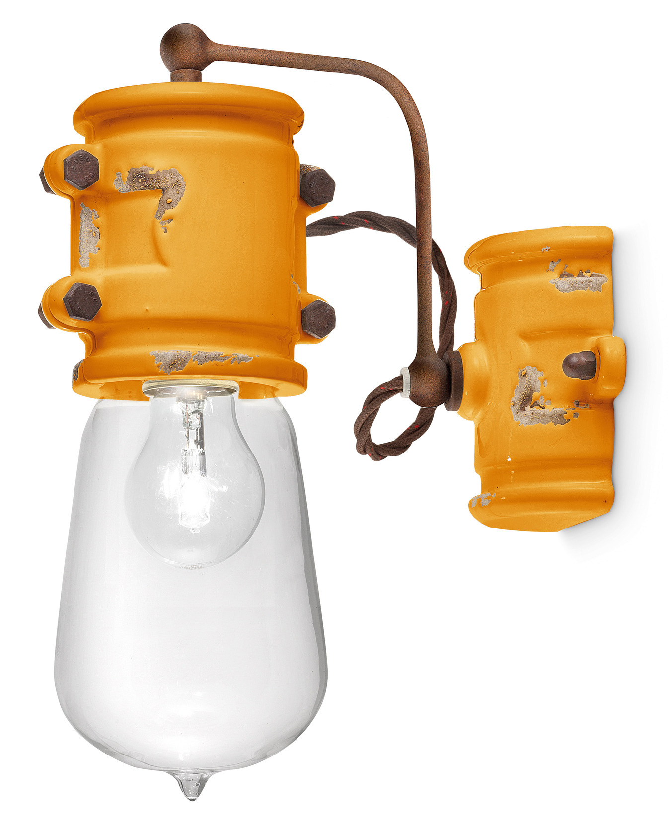 Applique Urban ampoule nue et douille en céramique et métal rouillé par Ferroluce Applique Urban ampoule nue et douille en céramique et métal rouillé par Ferroluce