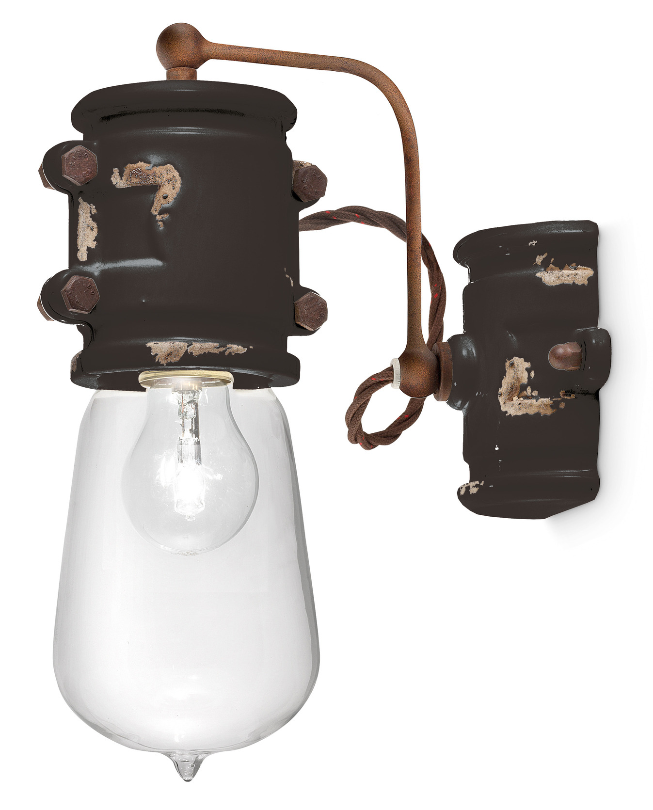 Applique Urban ampoule nue et douille en céramique et métal rouillé par Ferroluce