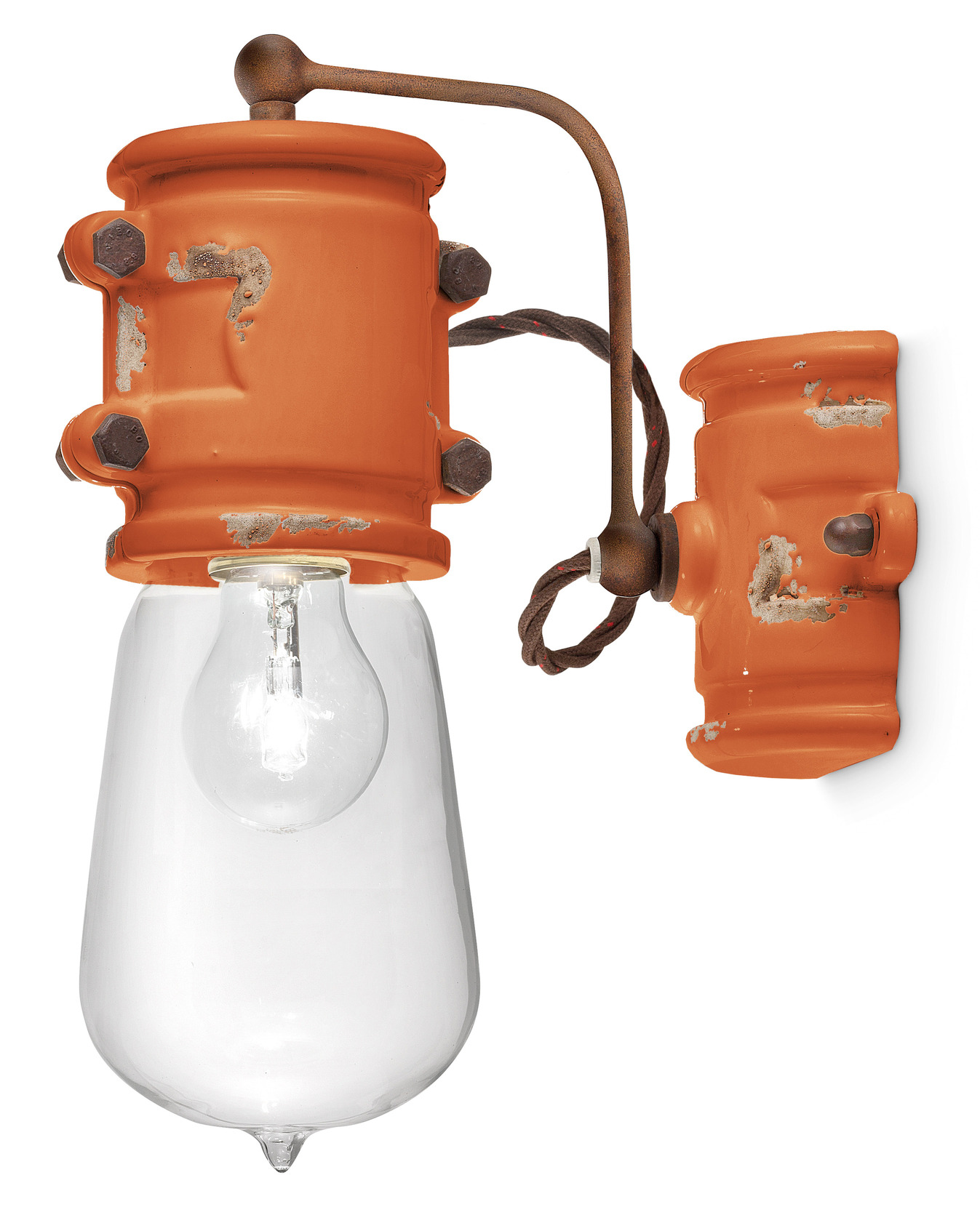 Applique Urban ampoule nue et douille en céramique et métal rouillé par Ferroluce Applique Urban ampoule nue et douille en céramique et métal rouillé par Ferroluce