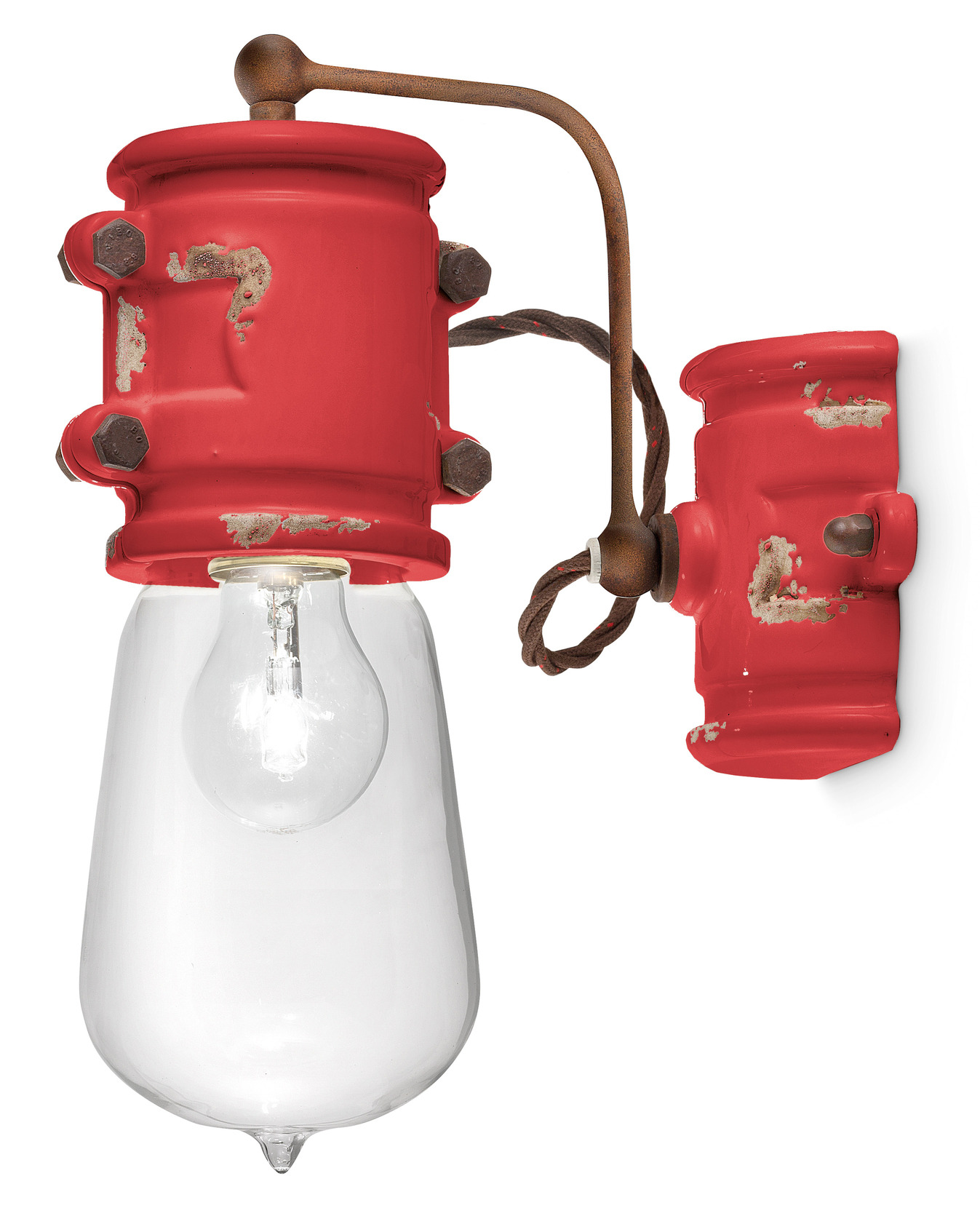 Applique Urban ampoule nue et douille en céramique et métal rouillé par Ferroluce Applique Urban ampoule nue et douille en céramique et métal rouillé par Ferroluce