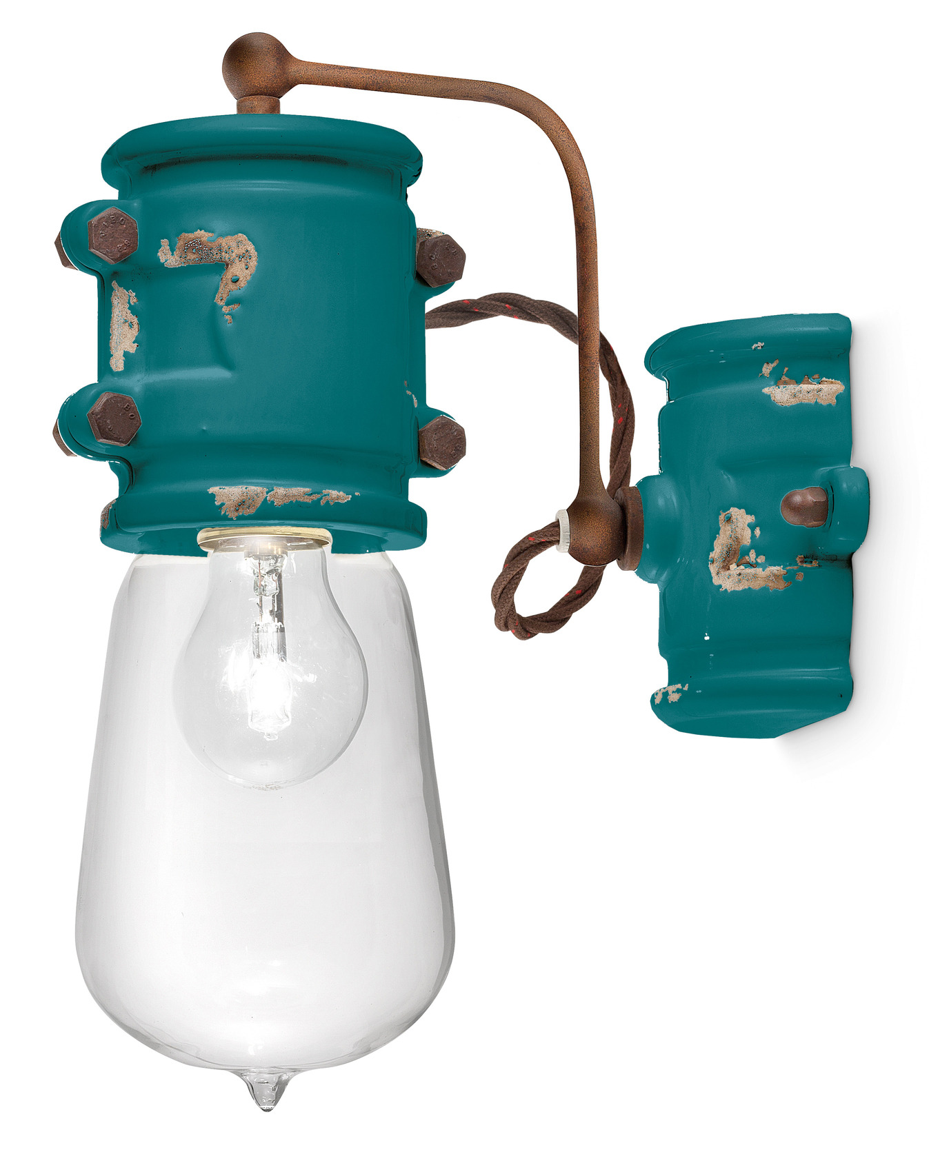 Applique Urban ampoule nue et douille en céramique et métal rouillé par Ferroluce Applique Urban ampoule nue et douille en céramique et métal rouillé par Ferroluce