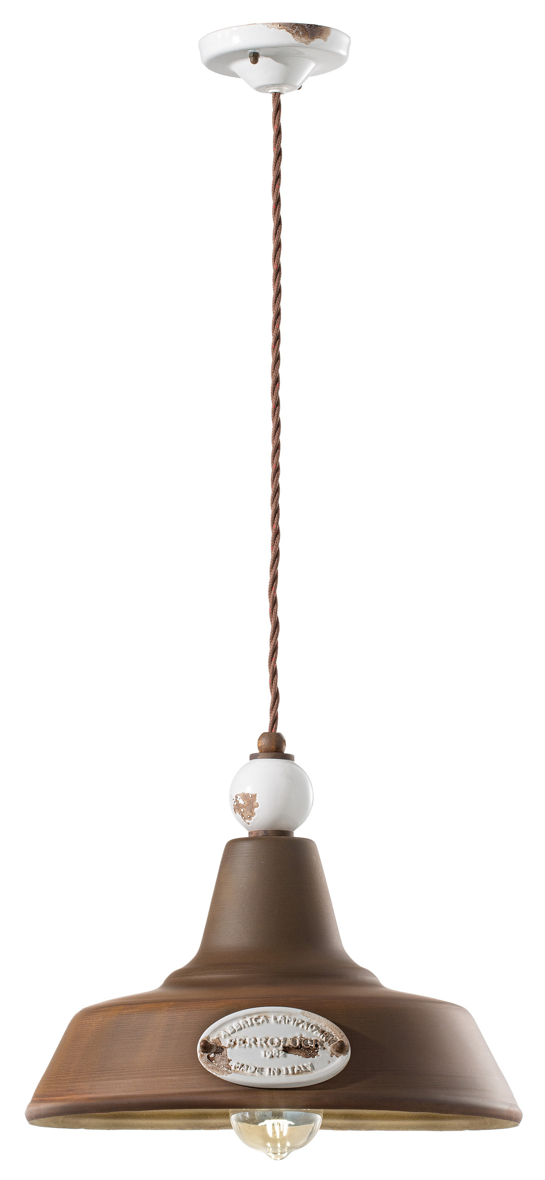 Suspension Grunge industrielle en métal cuivré et céramique colorée par Ferroluce