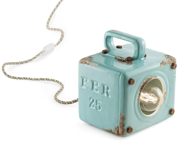 Lampe à poser Industrial en céramique et laiton vieilli par Ferroluce