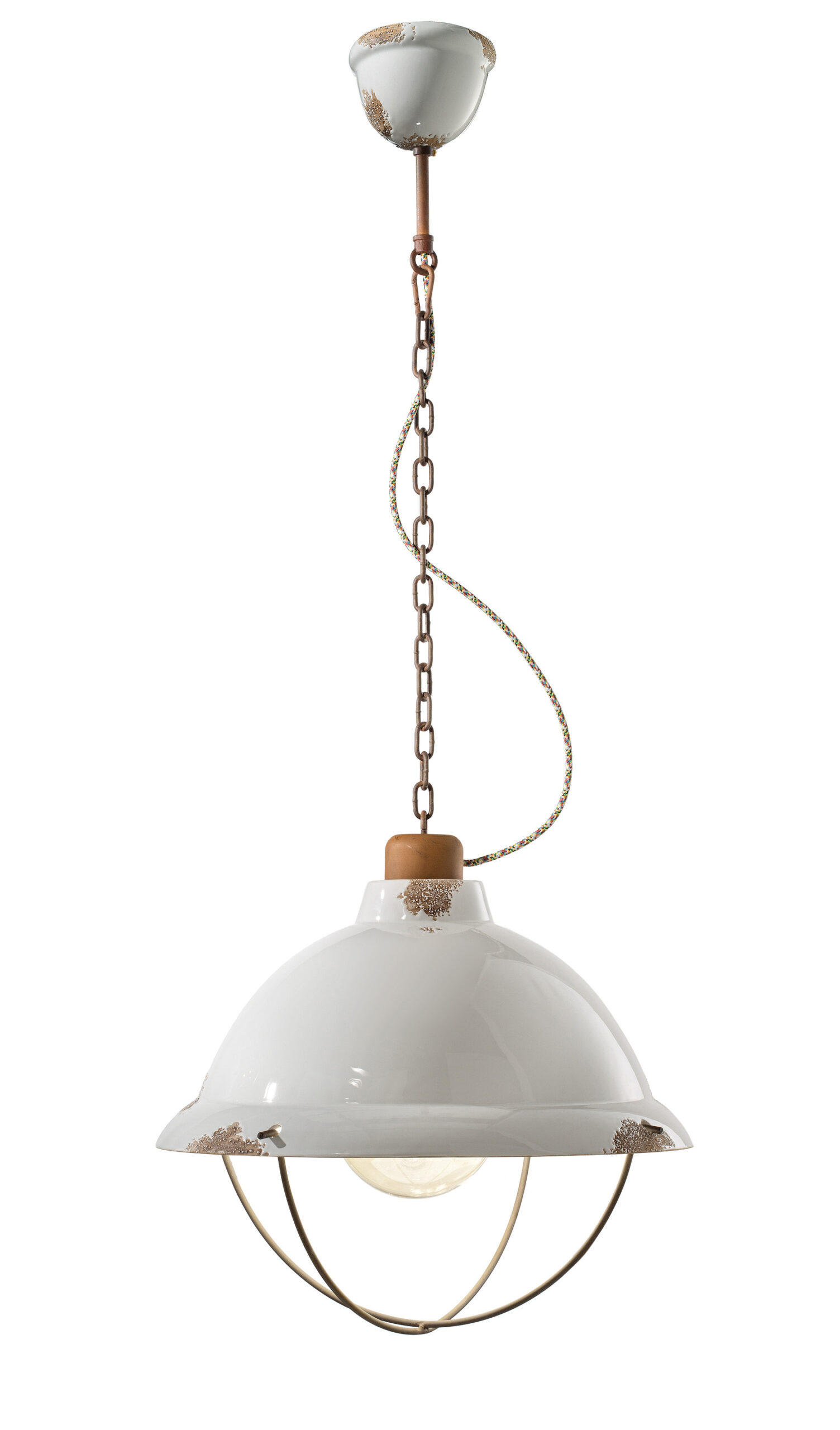 Suspension Industrial en céramique émaillée et métal rouillé par Ferroluce