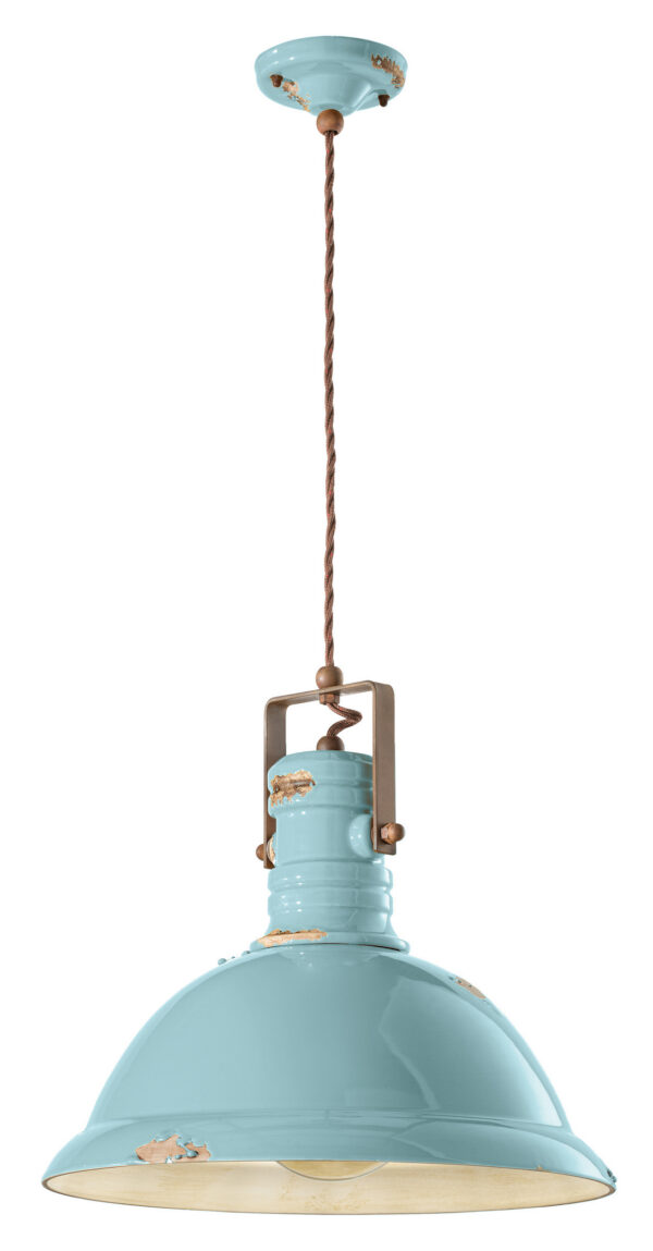 Suspension Industrial en céramique émaillée et laiton vieilli par Ferroluce