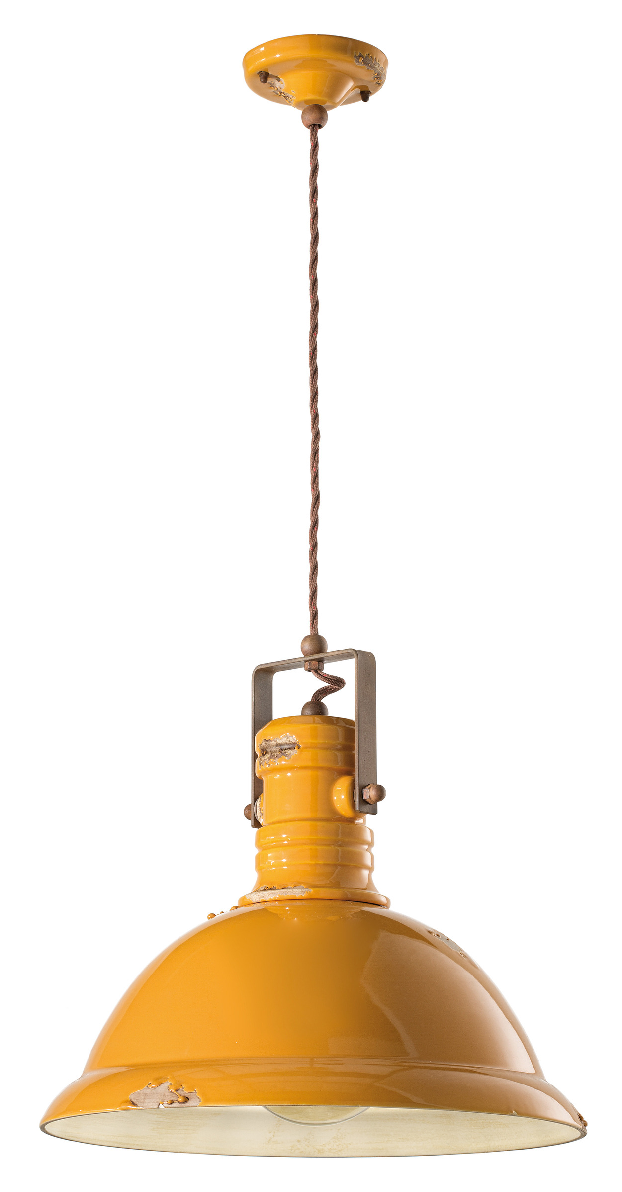 Suspension Industrial en céramique émaillée et laiton vieilli par Ferroluce Suspension Industrial en céramique émaillée et laiton vieilli par Ferroluce