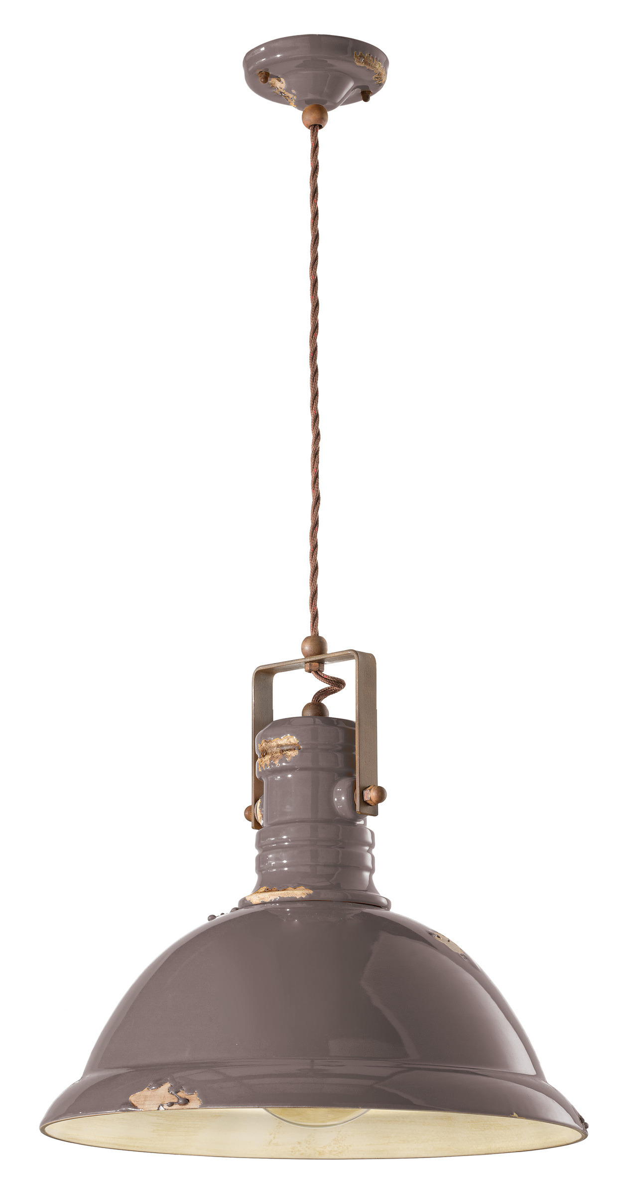 Suspension Industrial en céramique émaillée et laiton vieilli par Ferroluce Suspension Industrial en céramique émaillée et laiton vieilli par Ferroluce