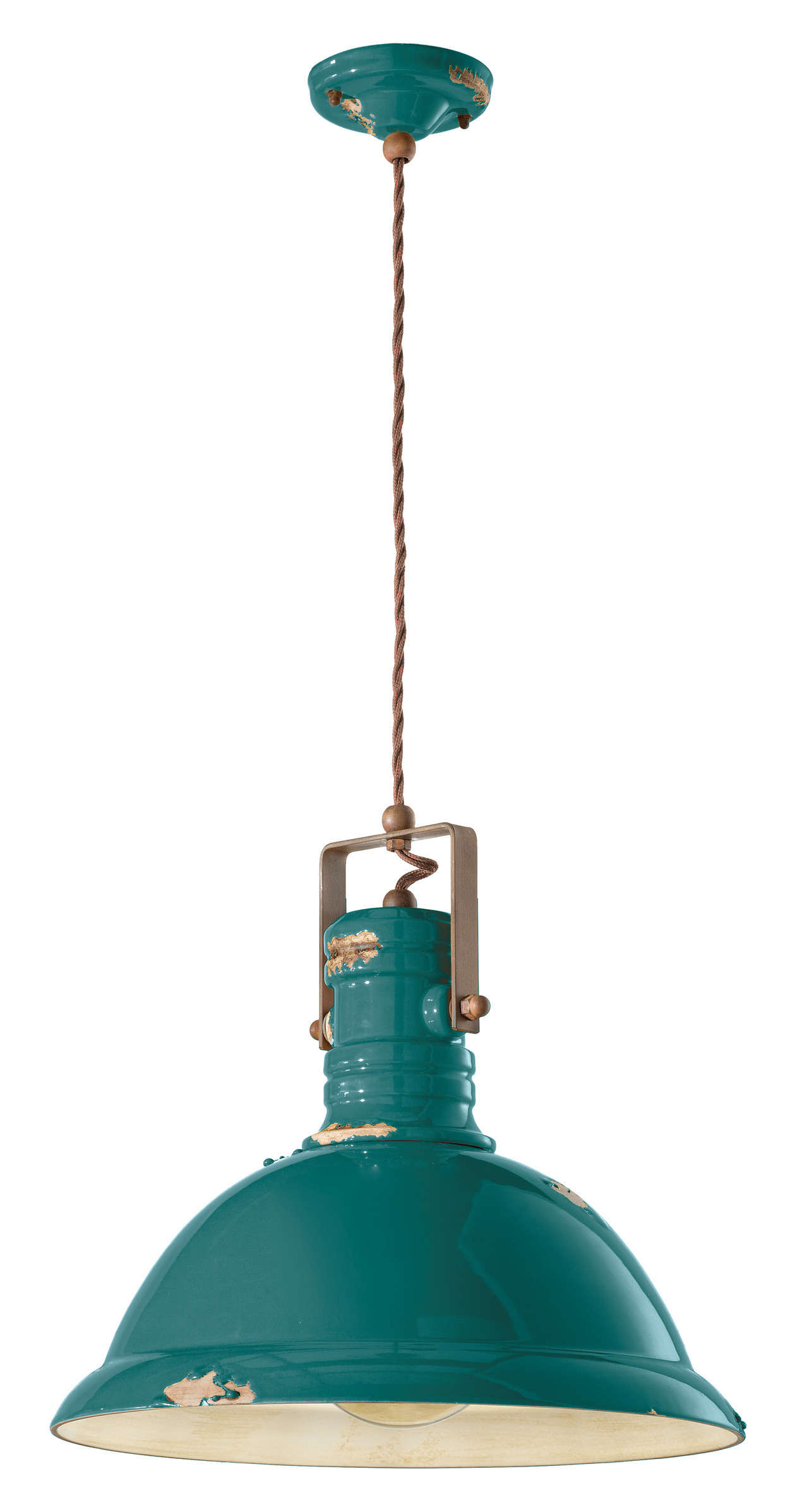 Suspension Industrial en céramique émaillée et laiton vieilli par Ferroluce Suspension Industrial en céramique émaillée et laiton vieilli par Ferroluce