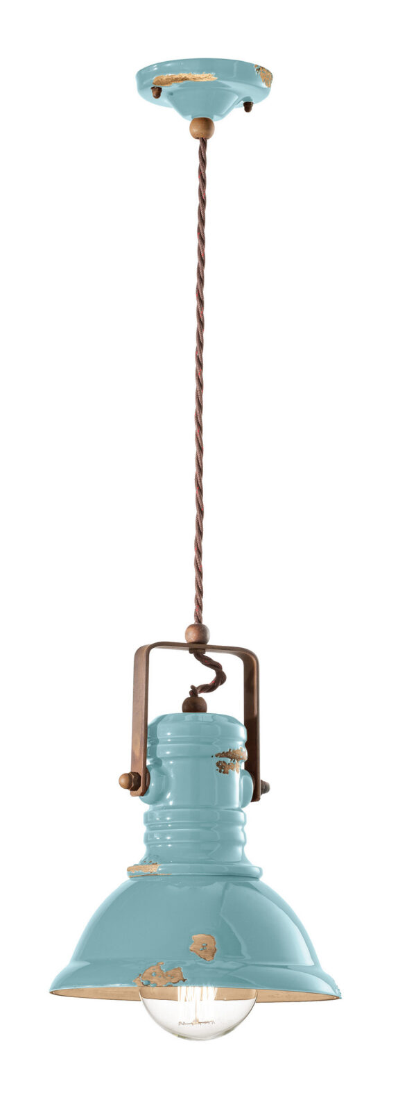 Suspension Industrial cloche en céramique émaillée et métal vieilli par Ferroluce