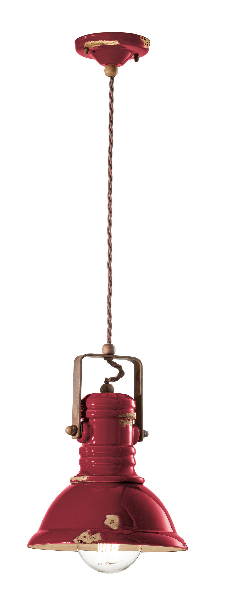 Suspension Industrial cloche en céramique émaillée et métal vieilli par Ferroluce Suspension Industrial cloche en céramique émaillée et métal vieilli par Ferroluce