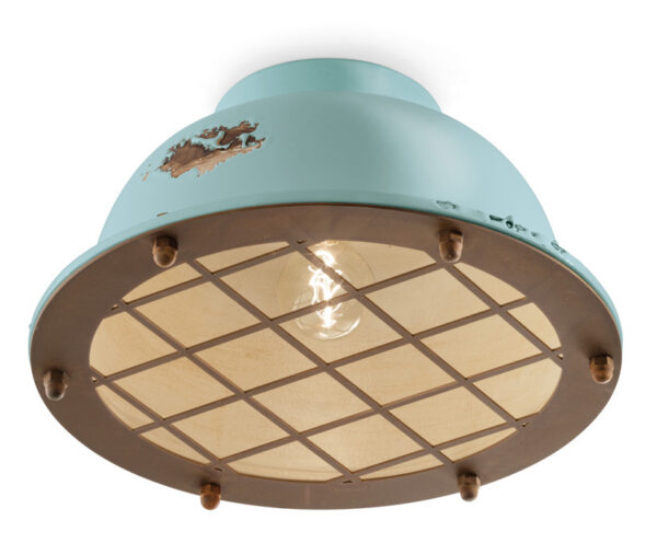 Plafonnier Industrial en céramique émaillée et grille de protection par Ferroluce