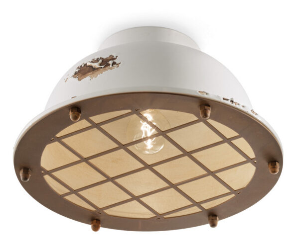 Plafonnier Industrial en céramique émaillée et grille de protection par Ferroluce