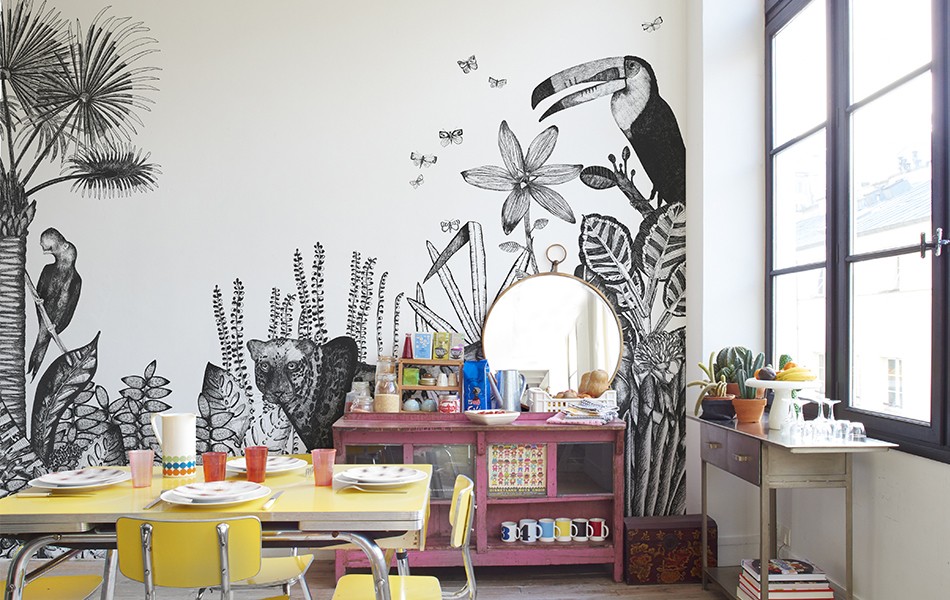 Papier peint design intissé The wild small - déco jungle prêt-à-poser Papier peint design intissé The wild small - déco jungle prêt-à-poser