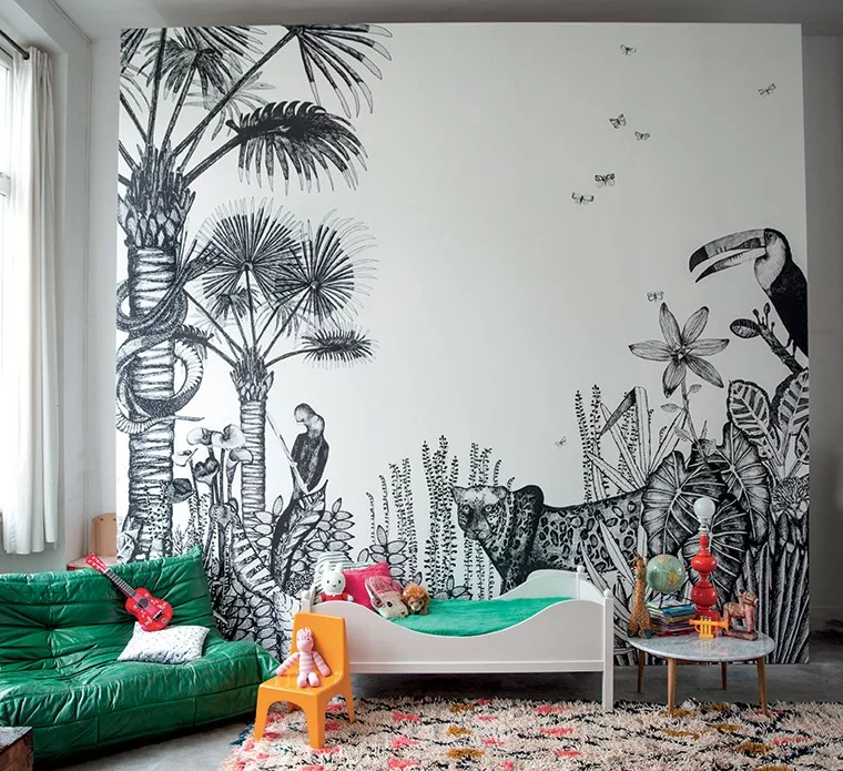 Papier peint design intissé The wild small - déco jungle prêt-à-poser