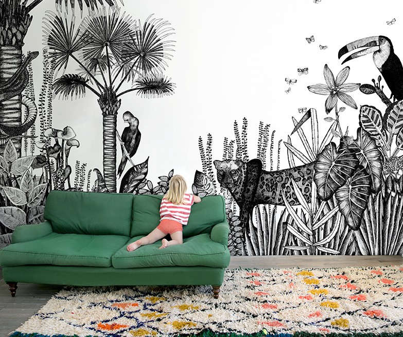 Papier peint design intissé The wild small - déco jungle prêt-à-poser Papier peint design intissé The wild small - déco jungle prêt-à-poser