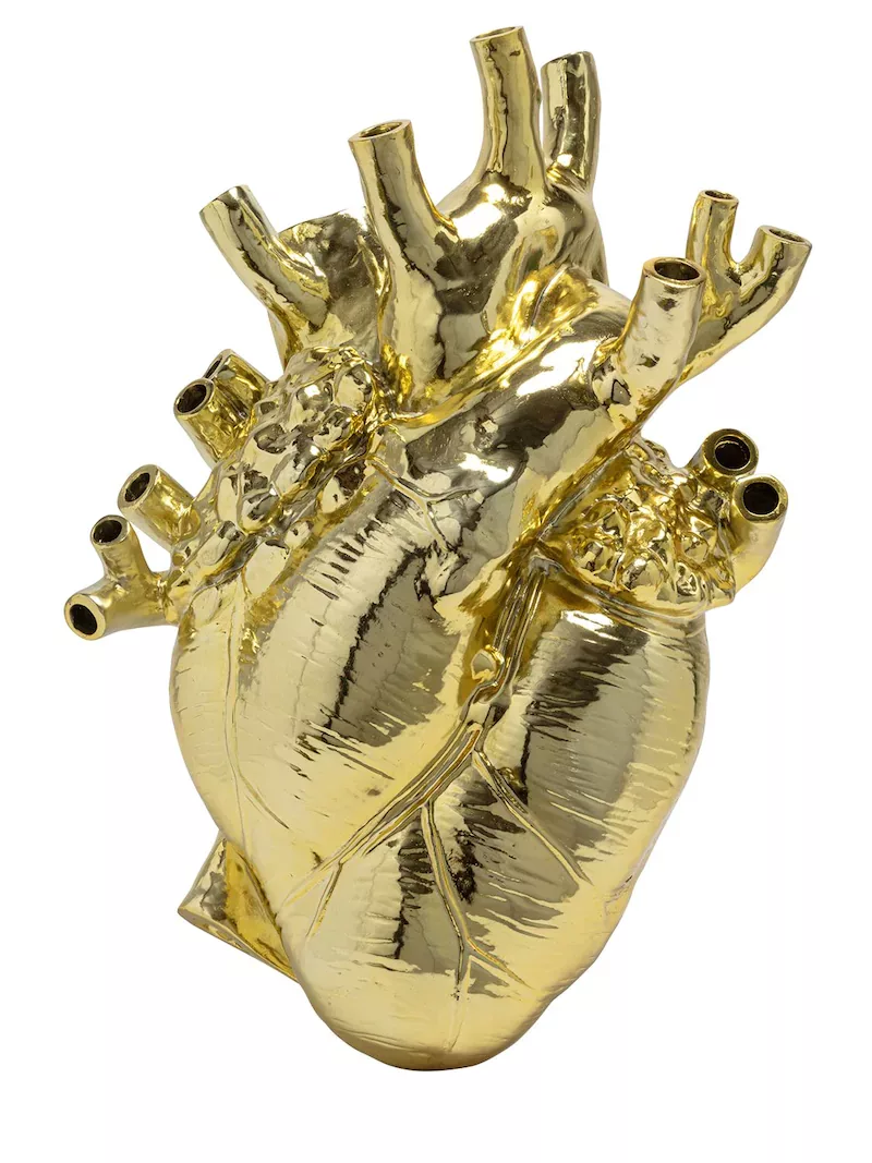 Vase design Giant Gold Love in Bloom XXL en porcelaine en forme de coeur par Marcantonio X Seletti