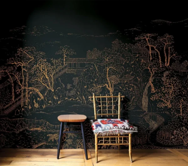 Papier peint design intissé Coromandel au style asiatique prêt-à-poser by Frédéric Bonnin