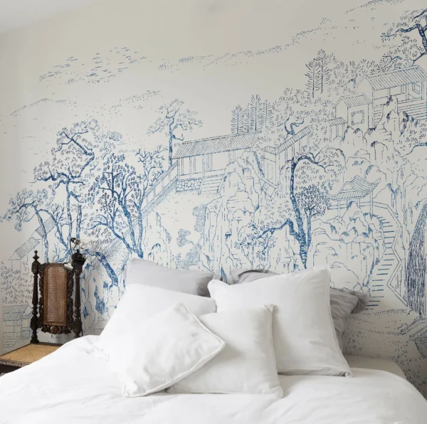 Papier peint design intissé Coromandel Indigo prêt-à-poser by Frédéric Bonnin